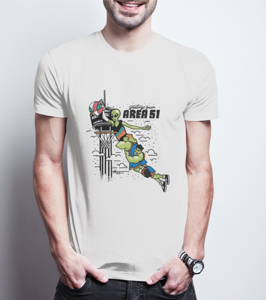 Victor Wembanyama Alien Greetings From Area 51 Basketball Dunk Scene T-Shirt