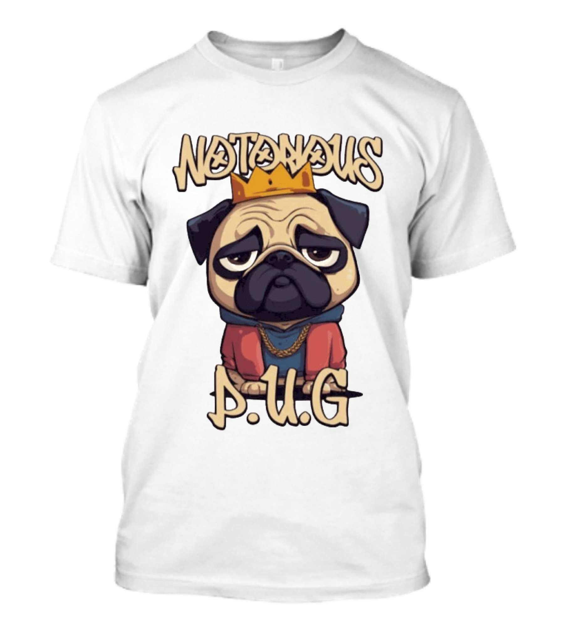 Notorious Pug Iconic Crowned Cartoon 90s Rap T-Shirt