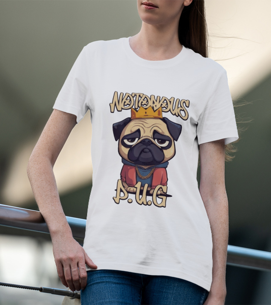 Notorious Pug Iconic Crowned Cartoon 90s Rap T-Shirt