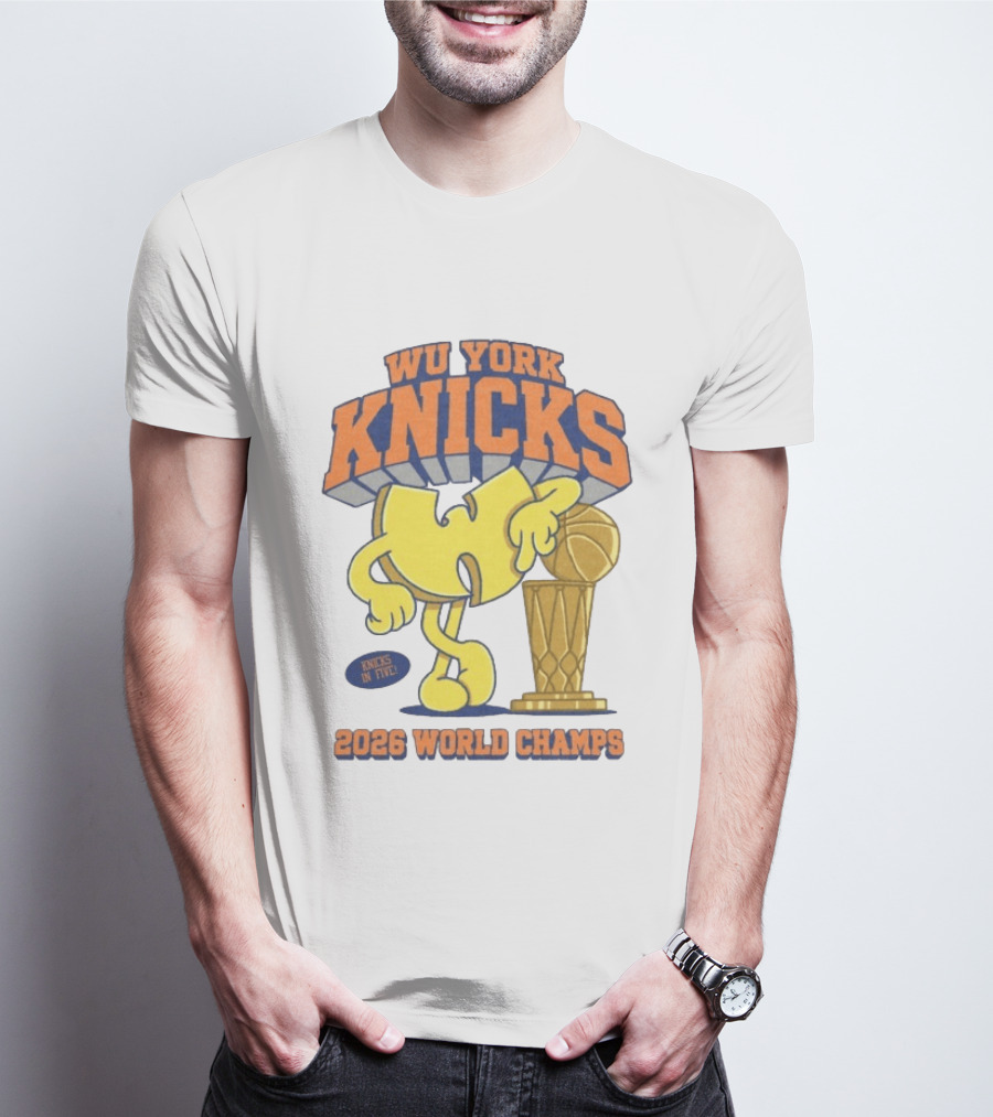 Wu York Knicks 2026 World Champs Knicks In Five Basketball Trophy T-Shirt