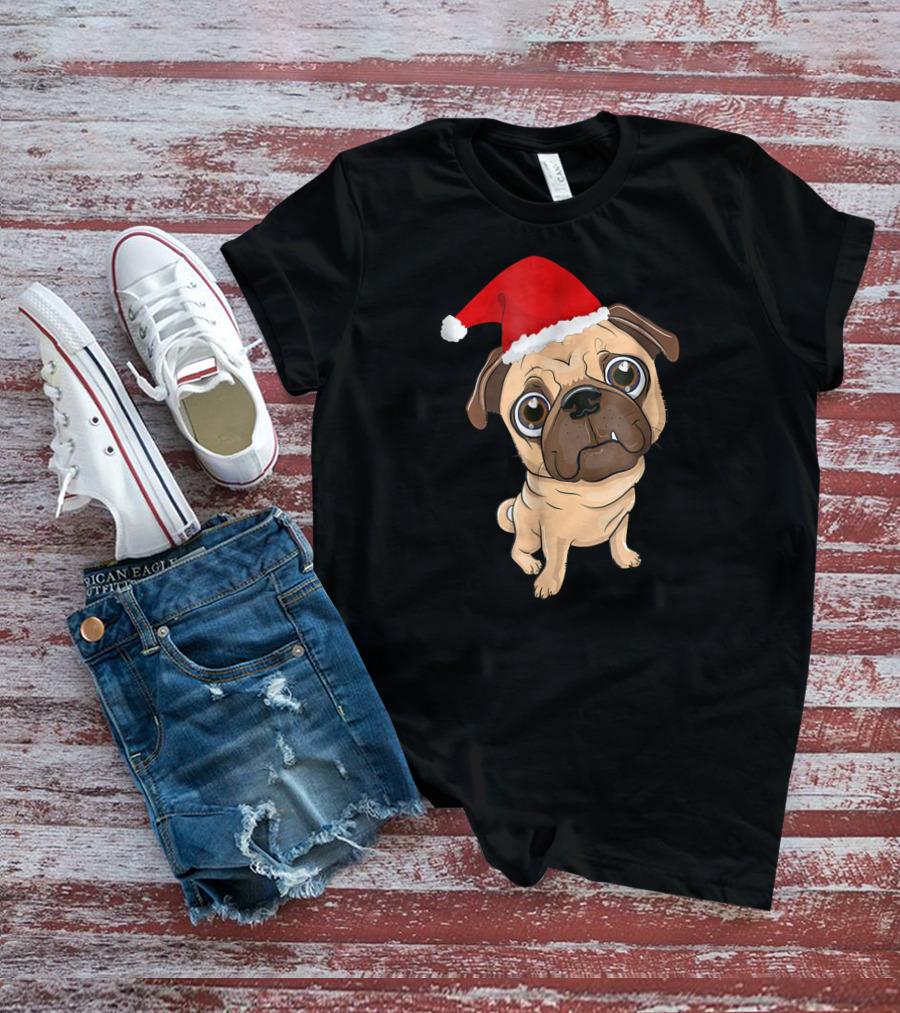 Santa Hat Pug Christmas Fun T-Shirt