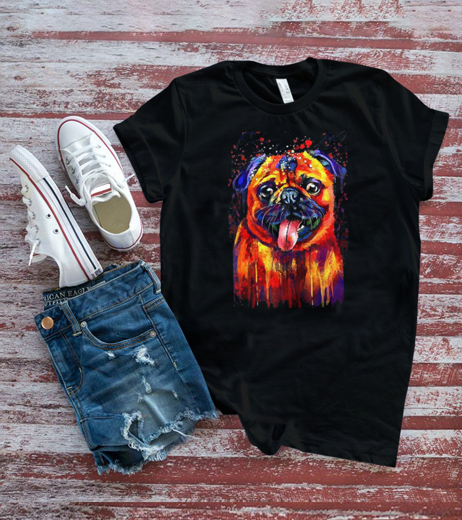 Vibrant Watercolor Pug Design For Enthusiasts T-Shirt