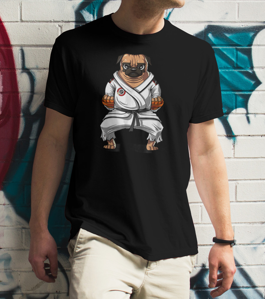 Pug Dog Karate Gi Martial Arts Stance T-Shirt