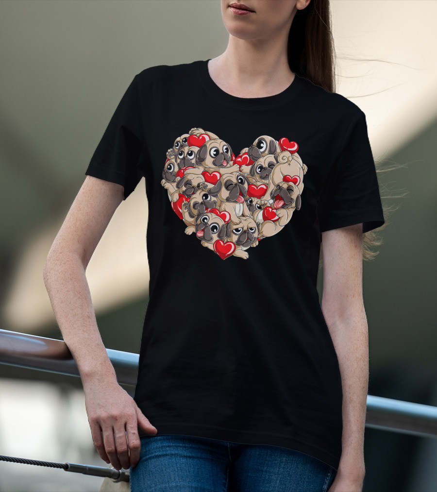 Pug Heart Valentines Day Dog Lover Boys Men Love T-Shirt
