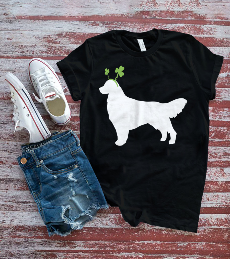 Golden Retriever Shamrock Antlers St Patricks Day Dog T-Shirt