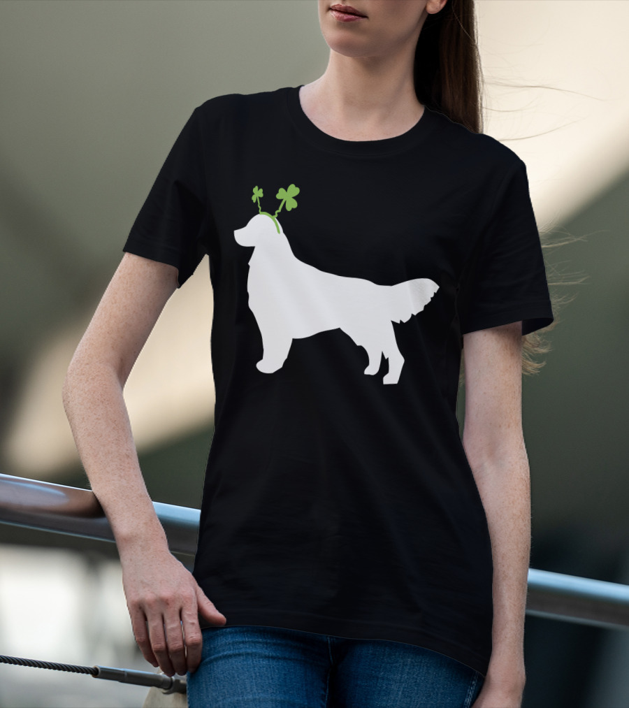 Golden Retriever Shamrock Antlers St Patricks Day Dog T-Shirt