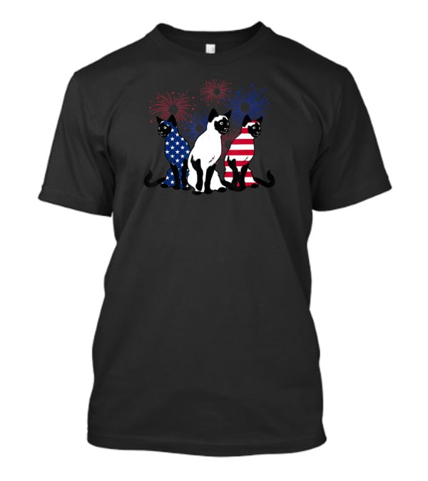 American Independence Day Siamese Cats With Patriotic Fireworks T-Shirt