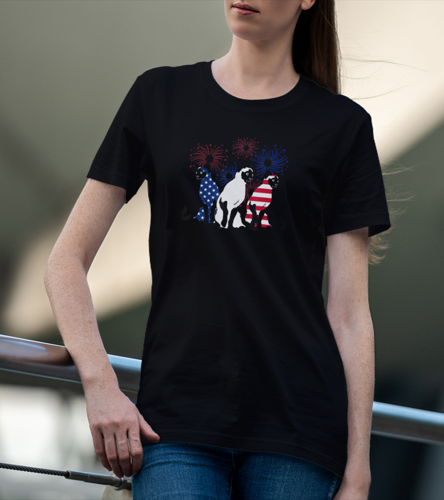 American Independence Day Siamese Cats With Patriotic Fireworks T-Shirt