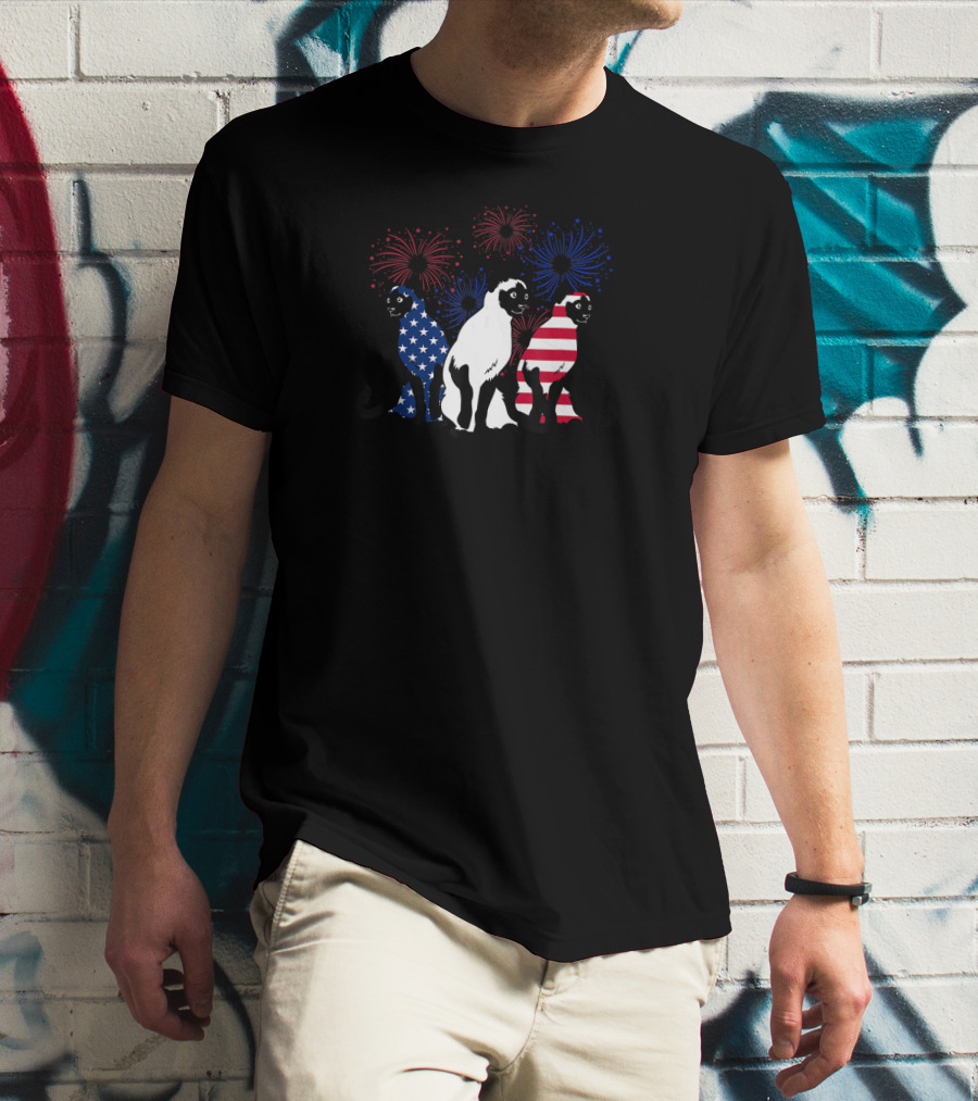 American Independence Day Siamese Cats With Patriotic Fireworks T-Shirt