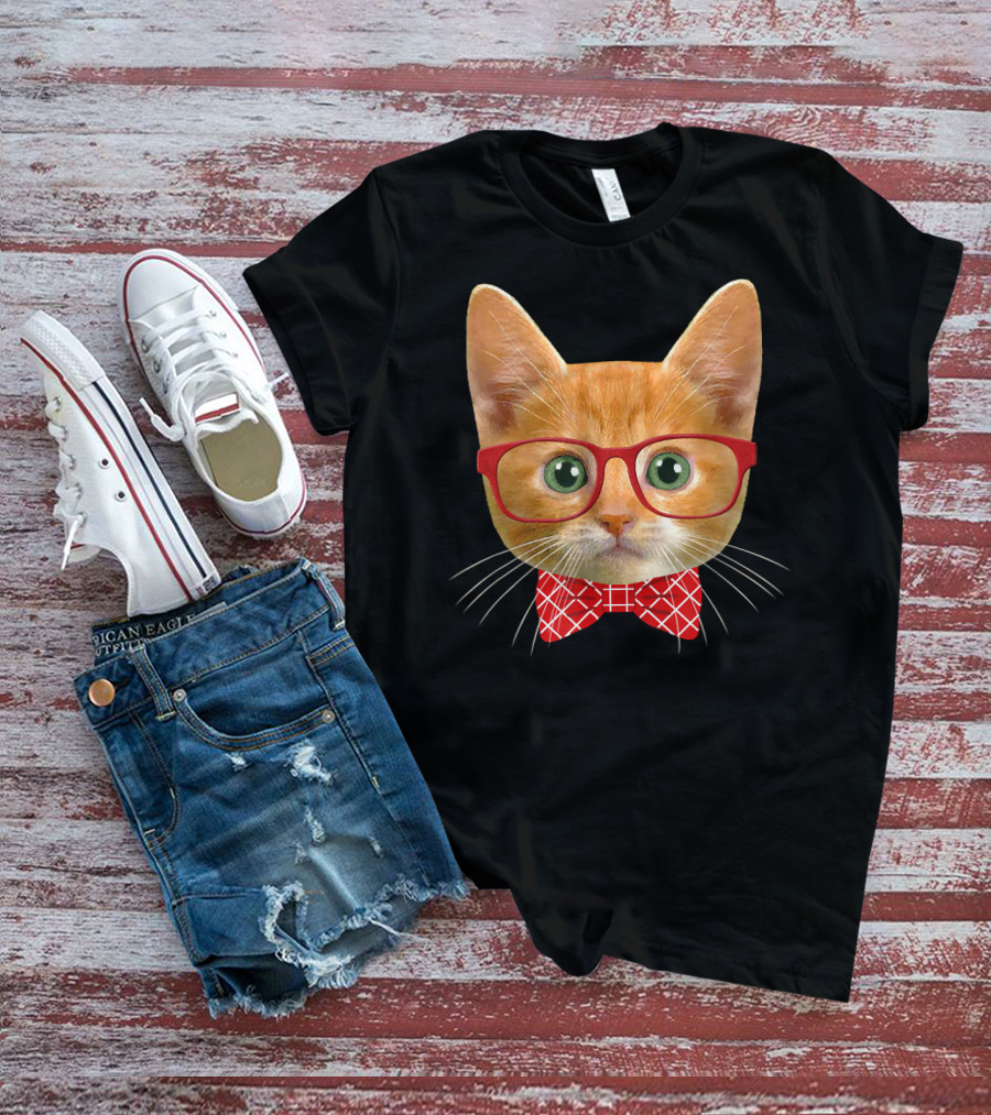 Tabby Cat Lover Orange Hipster Glasses Kitty Mama T-Shirt