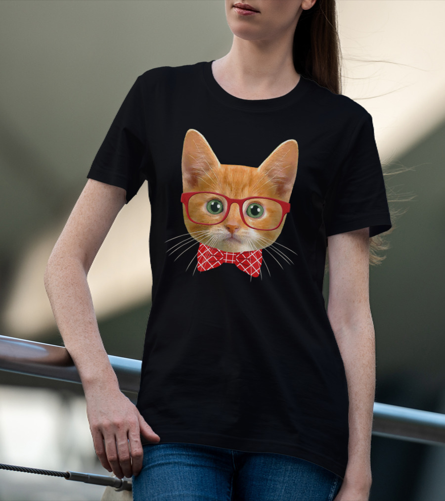 Tabby Cat Lover Orange Hipster Glasses Kitty Mama T-Shirt
