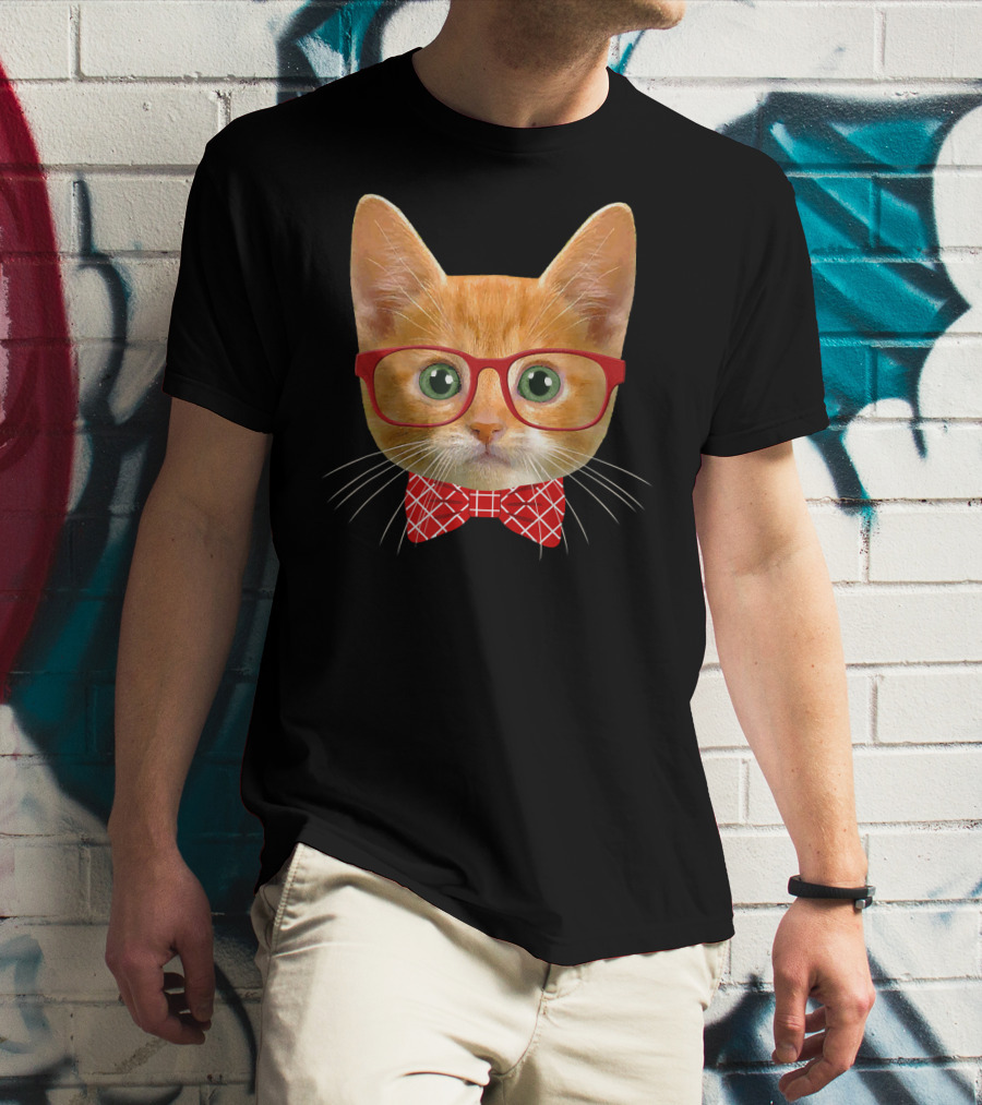 Tabby Cat Lover Orange Hipster Glasses Kitty Mama T-Shirt