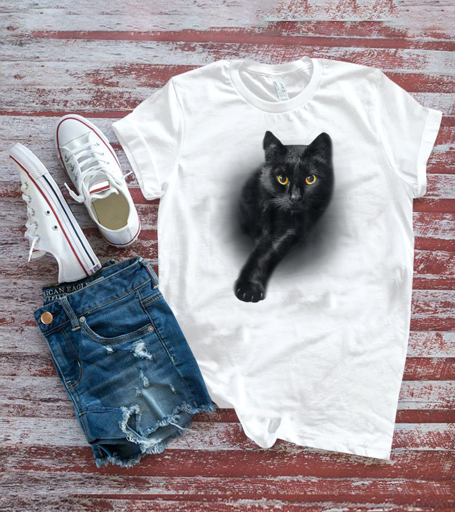 Black Cat Yellow Eyes Cats Iconic Feline Expression T-Shirt