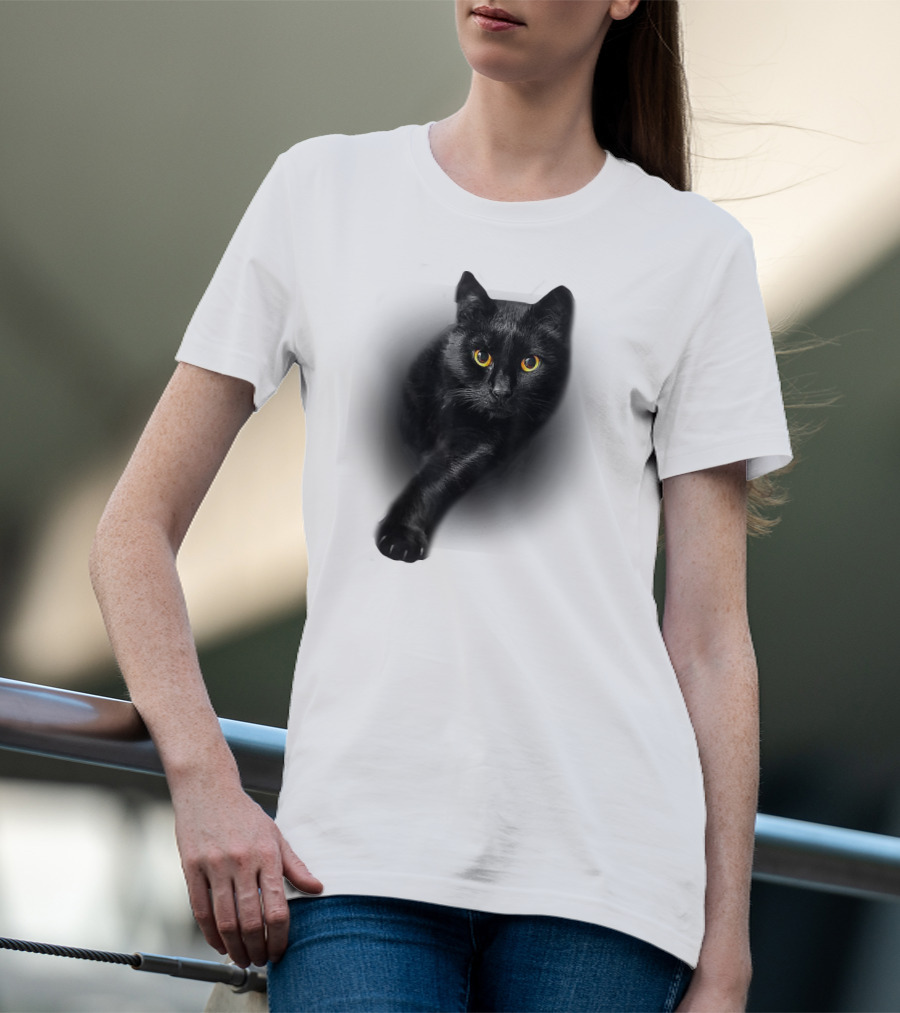 Black Cat Yellow Eyes Cats Iconic Feline Expression T-Shirt