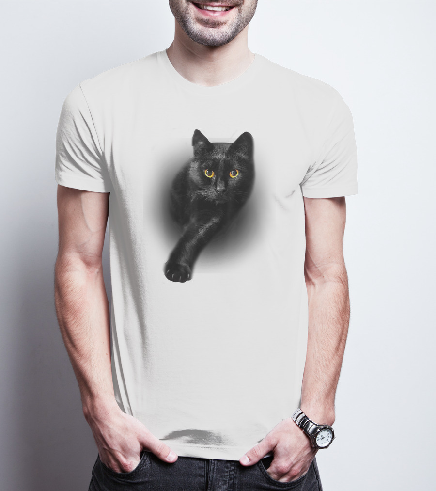 Black Cat Yellow Eyes Cats Iconic Feline Expression T-Shirt