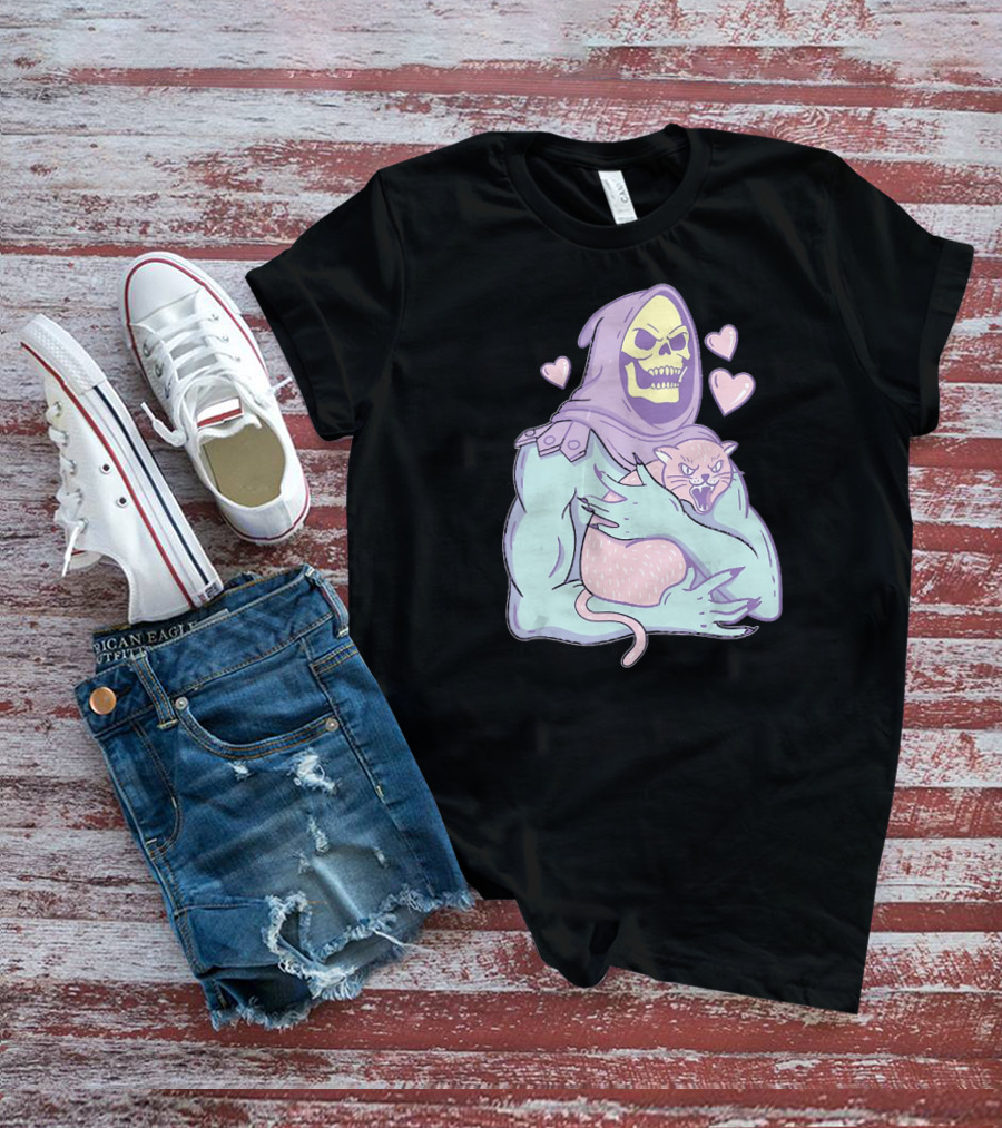 Bones Love Cat Cool Hearts Emojii T-Shirt