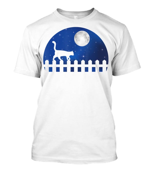 Cat Cat Moon Night Sky Walking Fence T-Shirt