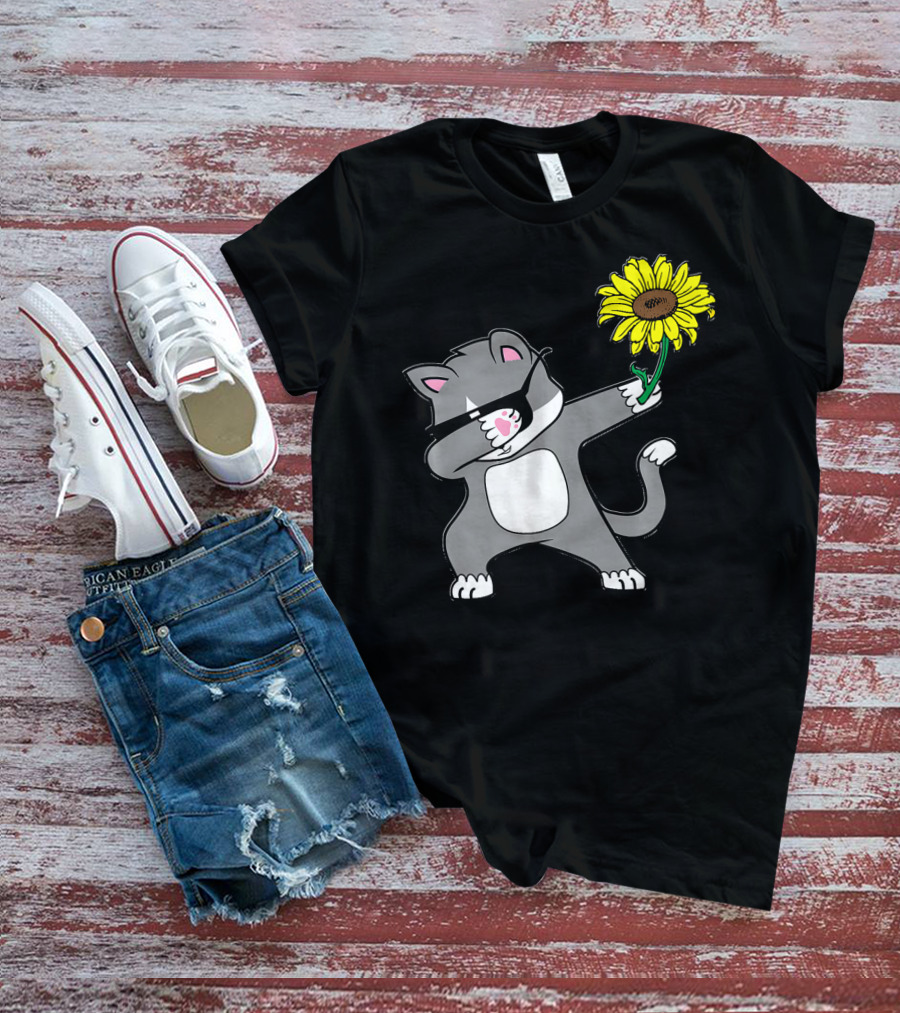 Dabbing Kitty Cat Sunflower Autism Awareness Iconic Symbols T-Shirt