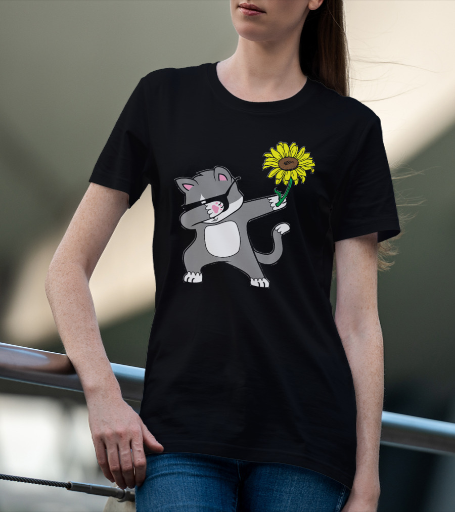 Dabbing Kitty Cat Sunflower Autism Awareness Iconic Symbols T-Shirt