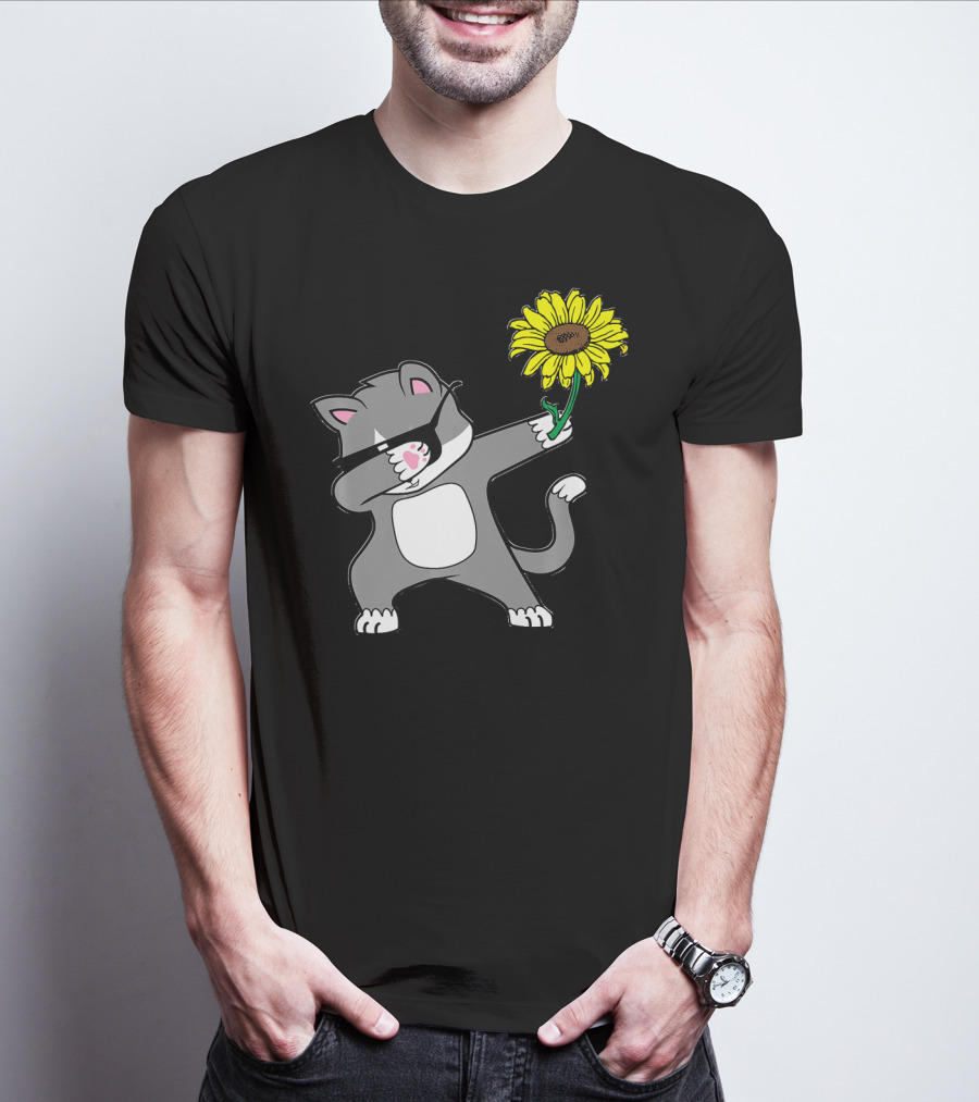 Dabbing Kitty Cat Sunflower Autism Awareness Iconic Symbols T-Shirt