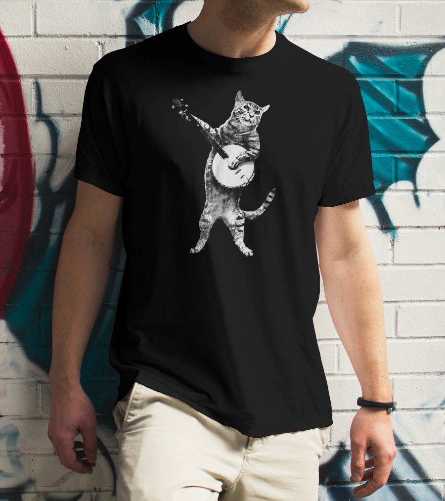 Funny Cat Playing Banjo Banjo Cat T-Shirt