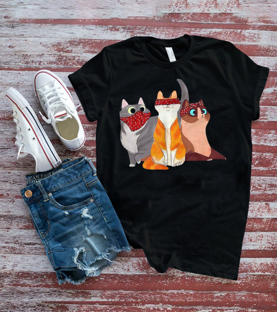 Polka Dot Bandana-Wearing Funny Cats Trio For Lovers T-Shirt
