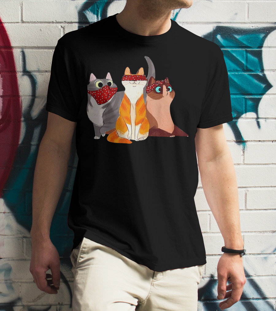 Polka Dot Bandana-Wearing Funny Cats Trio For Lovers T-Shirt