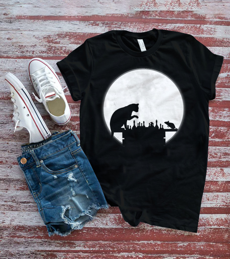 The Chess Match Of Cat And Mouse Under The Full Moon T-Shirt