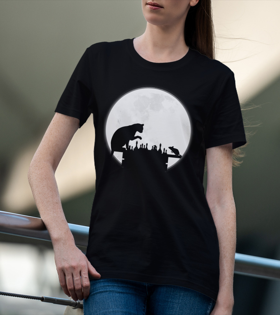 The Chess Match Of Cat And Mouse Under The Full Moon T-Shirt