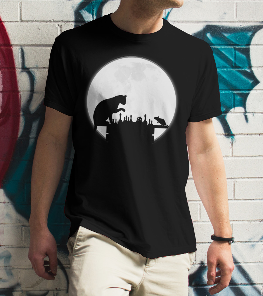 The Chess Match Of Cat And Mouse Under The Full Moon T-Shirt