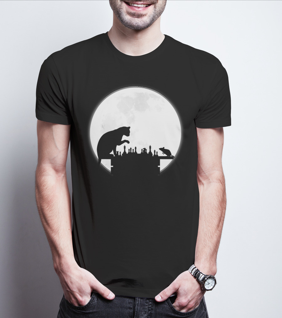 The Chess Match Of Cat And Mouse Under The Full Moon T-Shirt