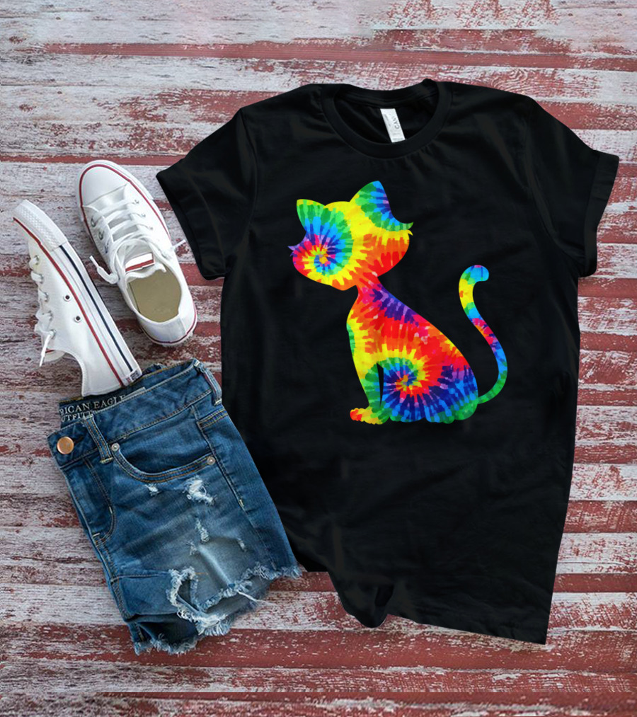 Tie Dye Colorful Kitten Cat Spiral T-Shirt