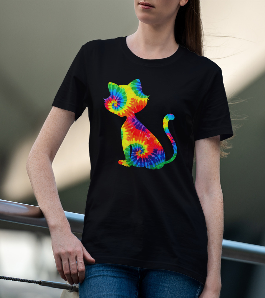 Tie Dye Colorful Kitten Cat Spiral T-Shirt