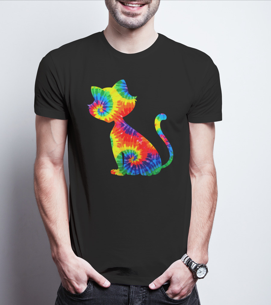 Tie Dye Colorful Kitten Cat Spiral T-Shirt