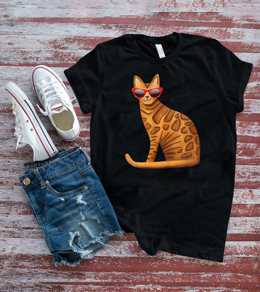 Best Cool Bengal Cat With Red Sunglasses For Summer T-Shirt
