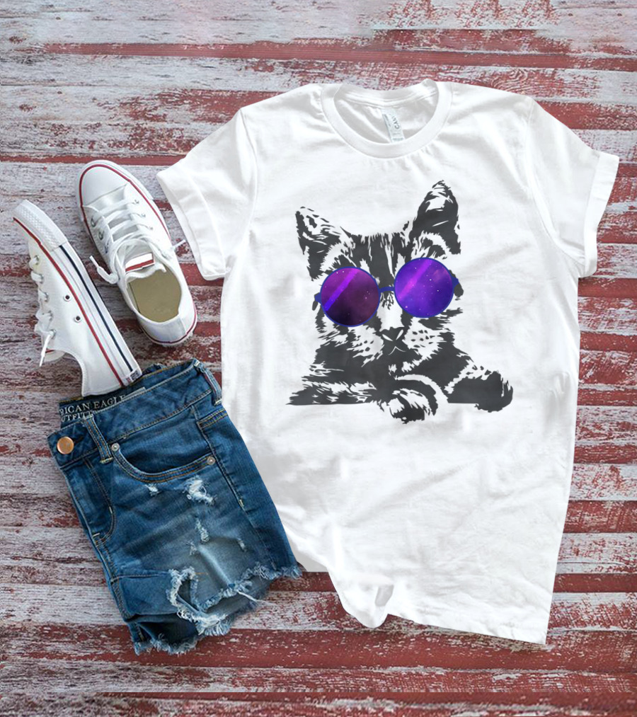 Cool Cat With Cosmic Round Sunglasses For Cat Lover T-Shirt