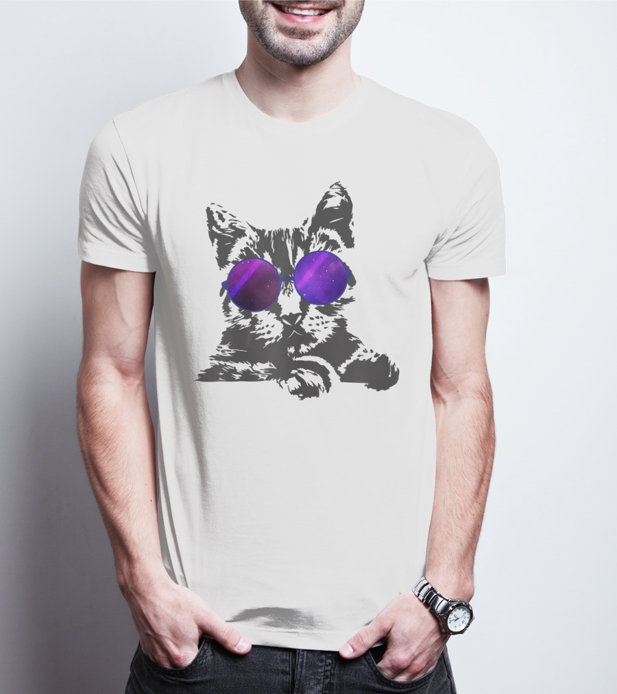 Cool Cat With Cosmic Round Sunglasses For Cat Lover T-Shirt