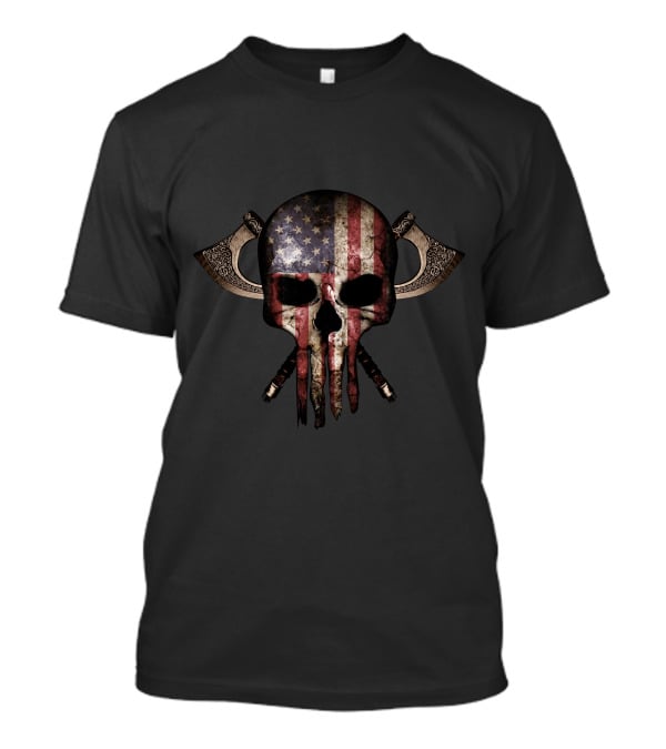 USA Flag Skull Axes T-Shirt