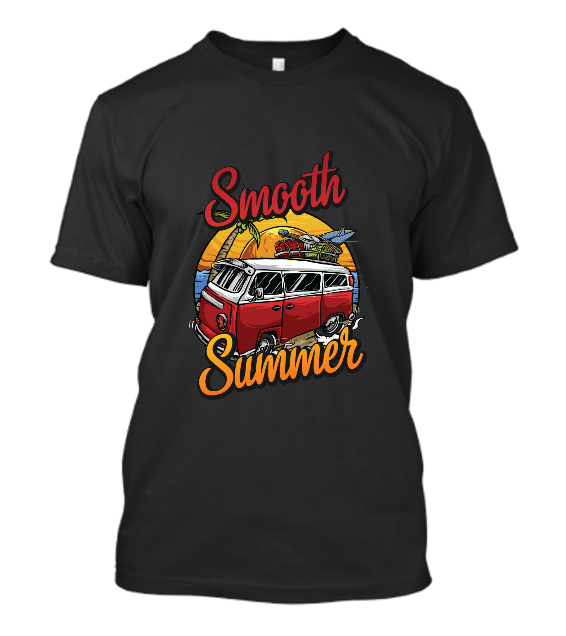 Smooth Summer Vintage Surf Van Adventure With Palm Trees And Sunset T-Shirt