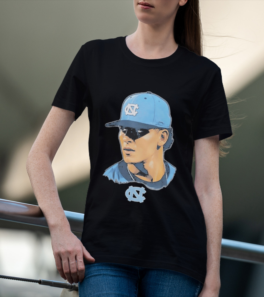 UNC Tar Heels Baseball Portrait Comic Style Navy Blue Cap T-Shirt