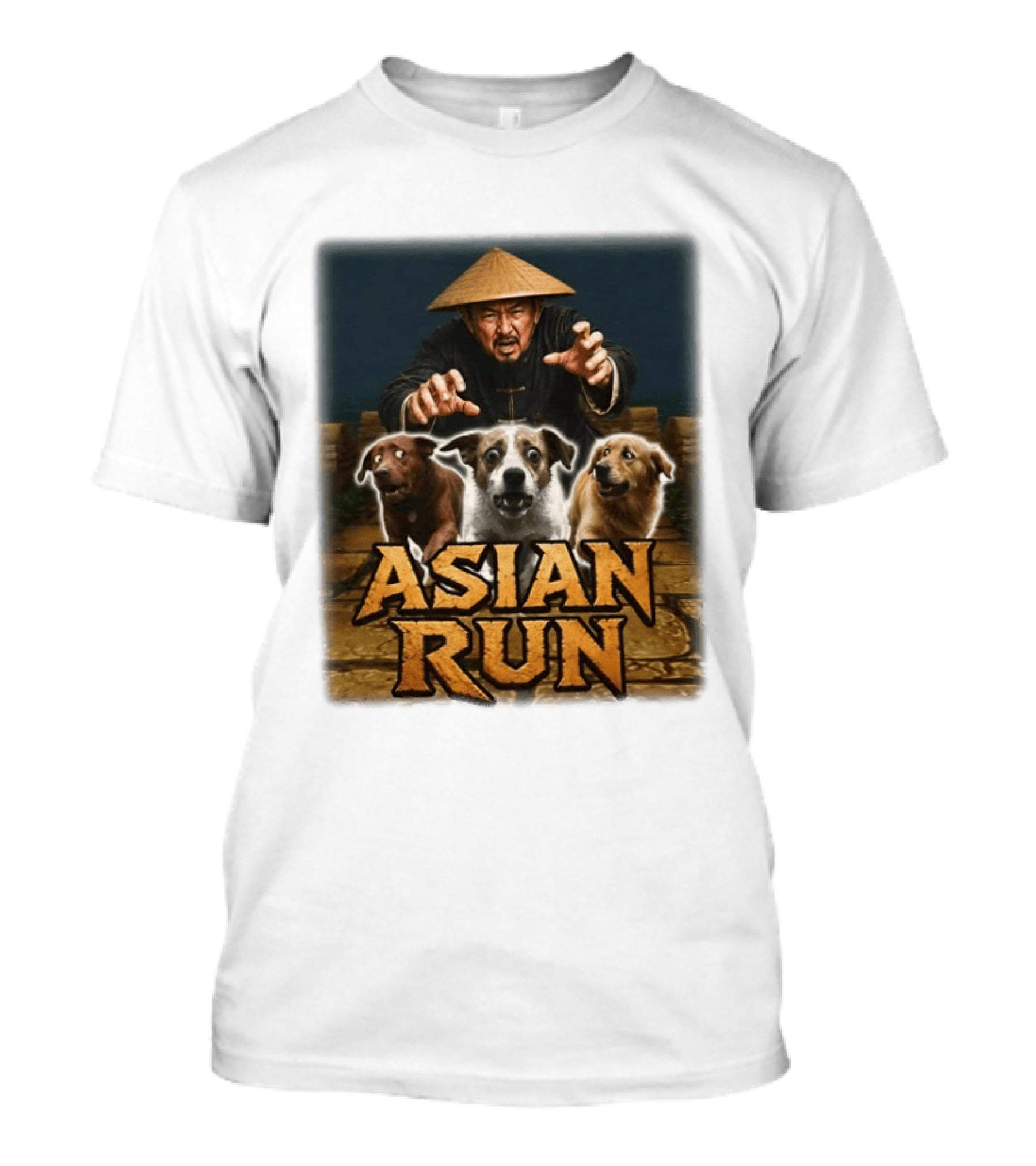 Asian Run Dogs With Traditional Hat Man T-Shirt