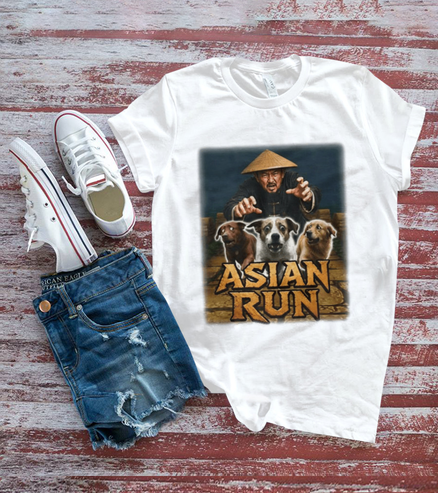 Asian Run Dogs With Traditional Hat Man T-Shirt