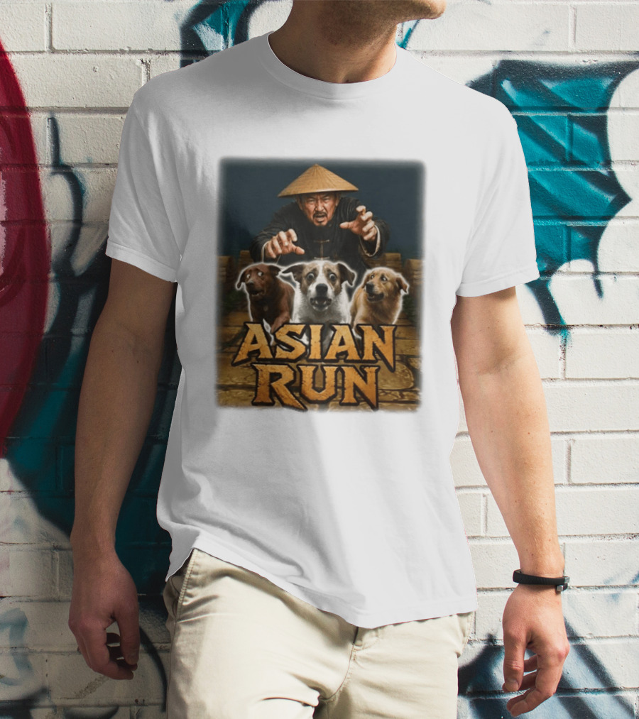 Asian Run Dogs With Traditional Hat Man T-Shirt