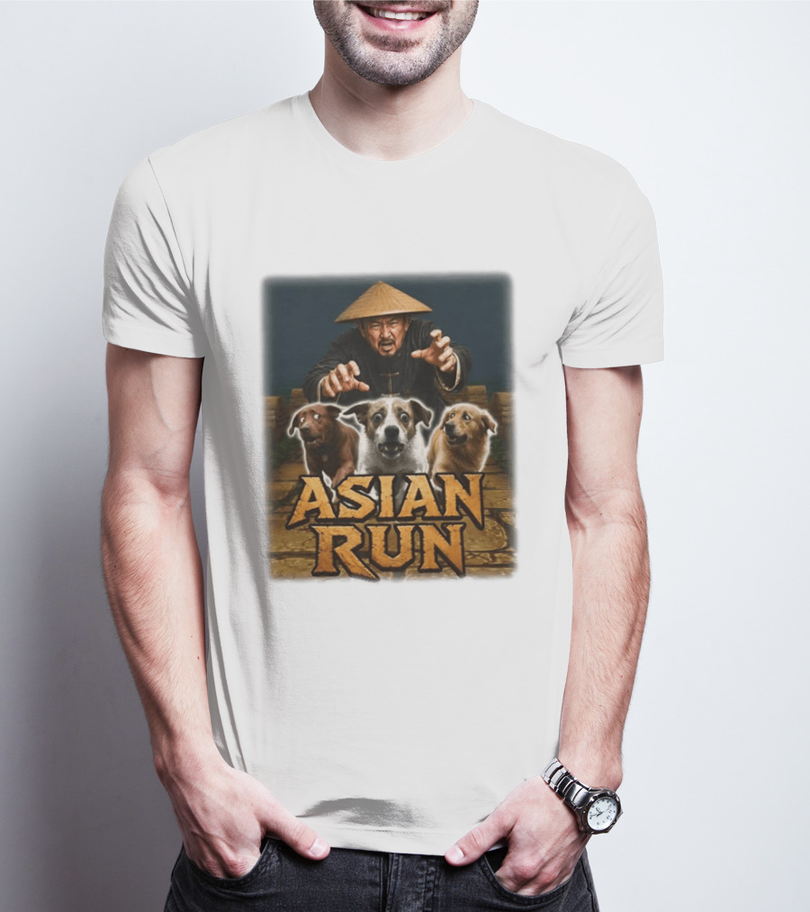 Asian Run Dogs With Traditional Hat Man T-Shirt