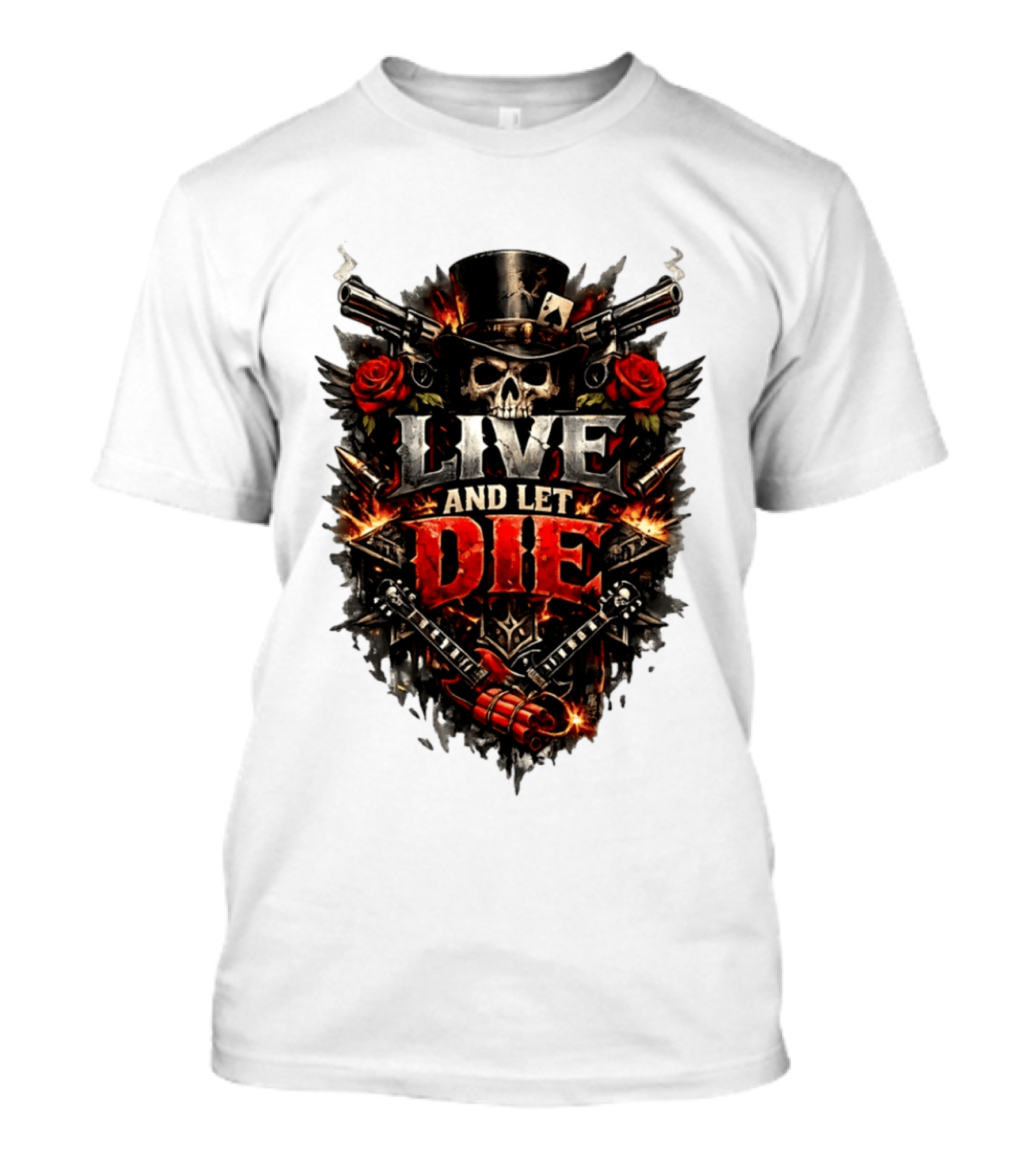 Guns N' Roses Live And Let Die Skull Roses Guns Playing Cards T-Shirt