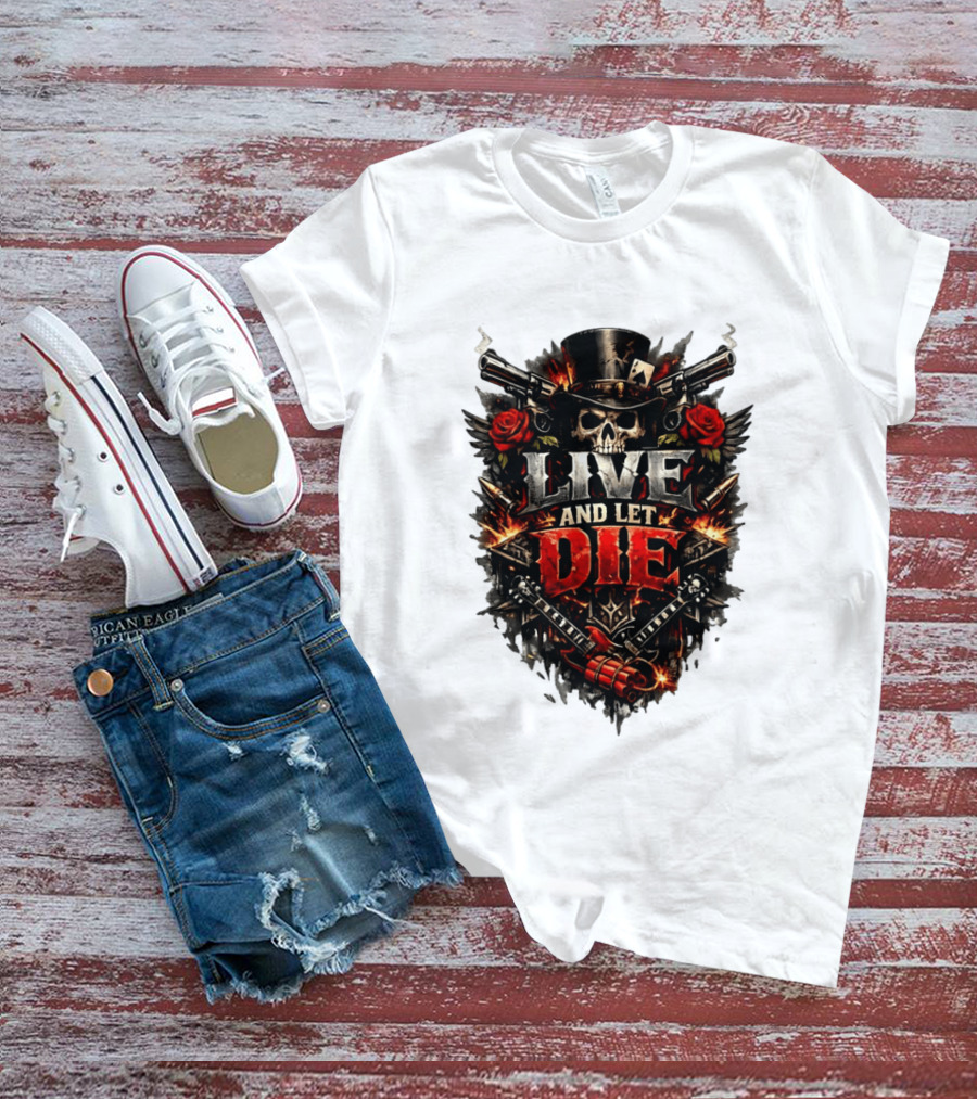 Guns N' Roses Live And Let Die Skull Roses Guns Playing Cards T-Shirt