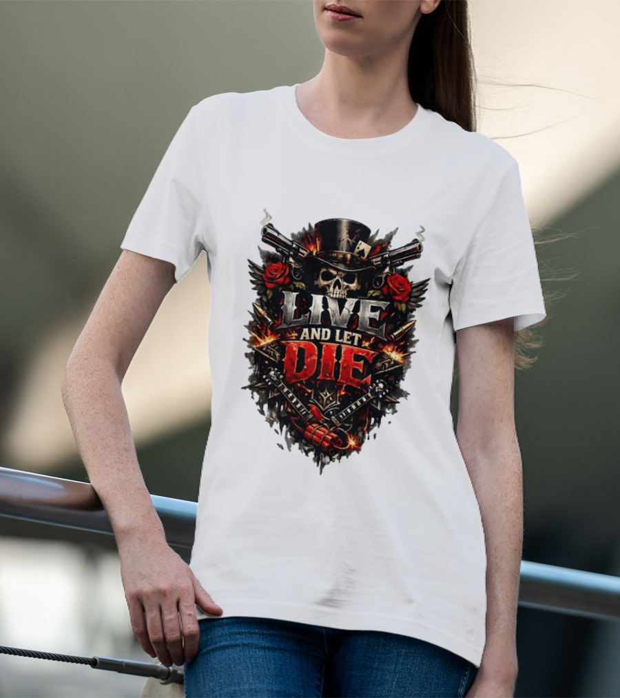 Guns N' Roses Live And Let Die Skull Roses Guns Playing Cards T-Shirt