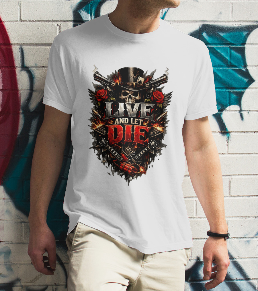 Guns N' Roses Live And Let Die Skull Roses Guns Playing Cards T-Shirt