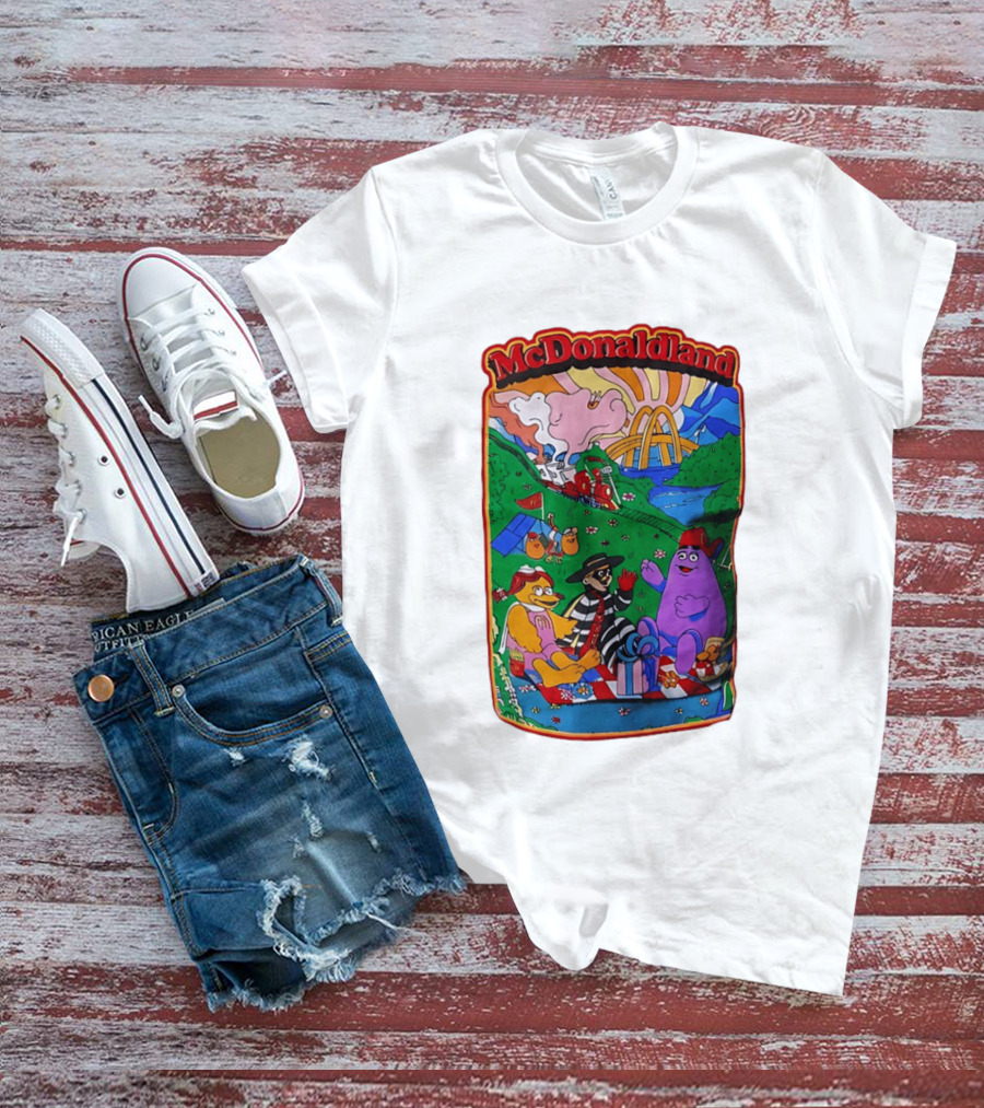 McDonaldland Hamburglar Grimace Birdie Picnic Train Scene T-Shirt