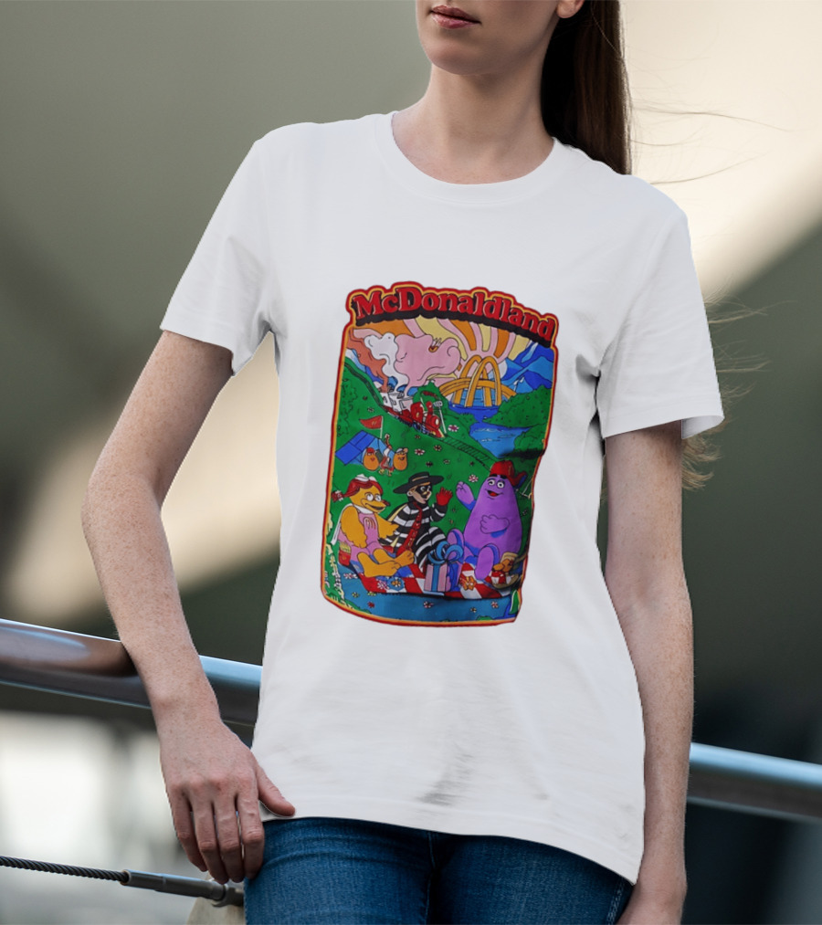 McDonaldland Hamburglar Grimace Birdie Picnic Train Scene T-Shirt